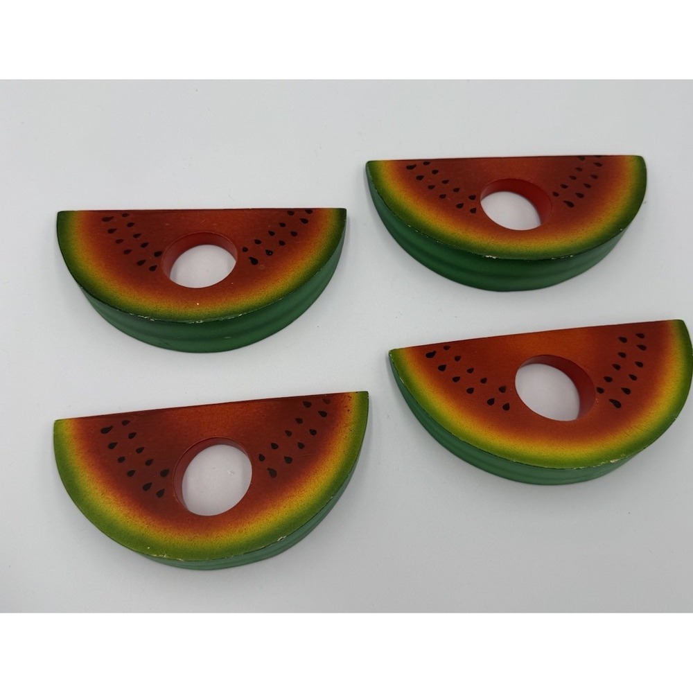Set Of‎ 4 Wood Watermelon Napkin Rings 4th Of July Summer Picnic Holiday